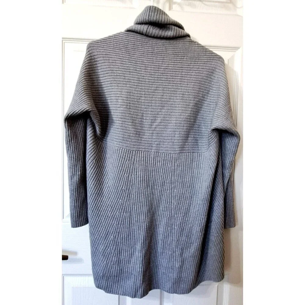 Eileen Fisher XS Long Sleeve Gray Open Front Waterfall Cardigan Merino Wool